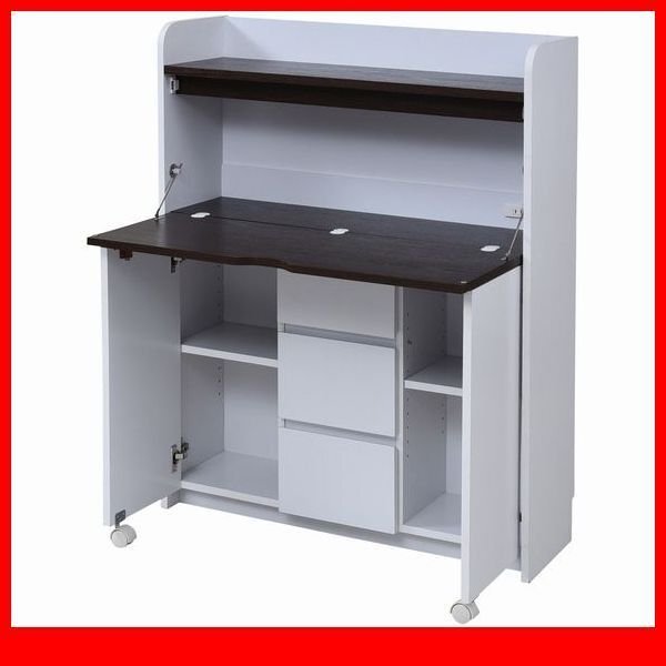 机★省スペースライティングデスク/お子様用にも 学習机/ラック 引き出し収納 フリースペース/コンセント付き/ホワイト ダークブラウン/a1拍卖