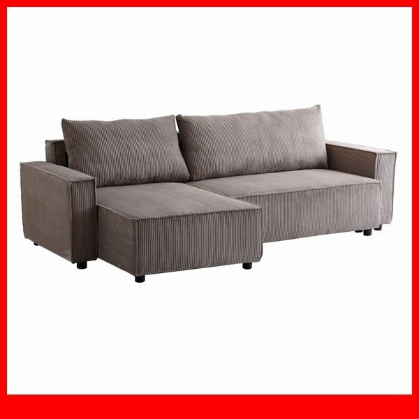 ソファ★新品/コーデュロイ生地 カウチソファベッド 3人掛け/カウチ左右入れ替え可 座面下収納部付き/ブラウン/a1拍卖