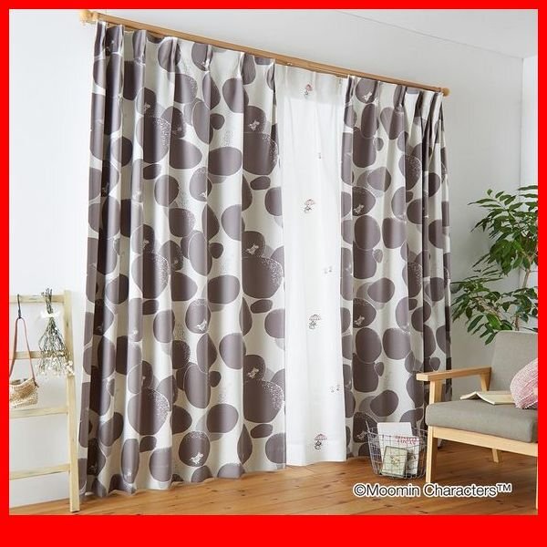 カーテン★新品/MOOMIN ムーミン ドレープカーテン 100×135cm 1枚/遮光 洗濯機可 形状記憶加工 安心安全の日本製/ダークグレー/a1拍卖
