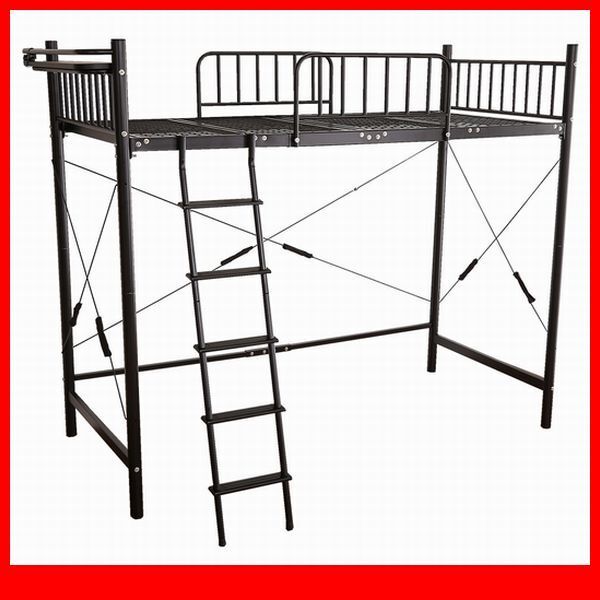 ロフトベッド★宮付きロフトベッド シングル/通気性の良いメッシュ床板 宮棚 2口コンセント付き/ハイ ミドル 2段階/ブラック/a1拍卖
