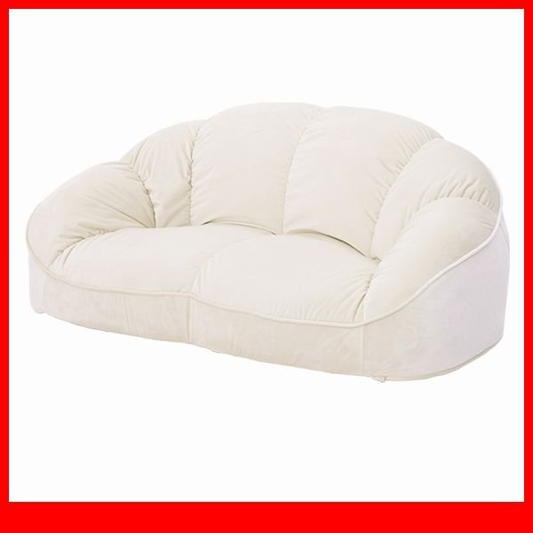 ソファ★新品/大人かわいいインテリア ローソファ 2人掛け/キュートなフォルム コンパクト ベロア調生地 安心の日本製/白系 アイボリー/a4拍卖