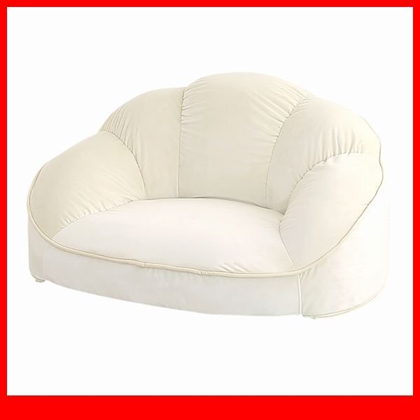 ソファ★新品/大人かわいいインテリア ローソファ 1人掛け/キュートなフォルム コンパクト ベロア調生地 安心の日本製/白系 アイボリー/a4拍卖