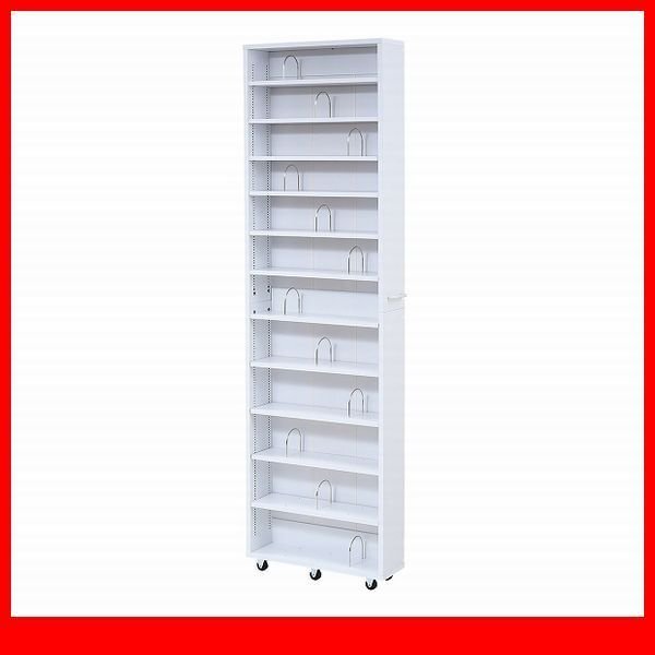 隙間家具★1cmピッチ大容量隙間ラック 幅16.5cm/本棚 CD DVD 多目的収納/ブックスタンド キャスター 転倒防止チェーン付き/ホワイト/a4拍卖