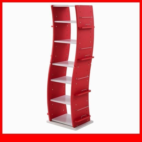 ラック★新品/360度回転ラック/多目的 本棚 飾り棚 ディスプレイ/分割可 縦置き 横置き/可動棚 省スペース スリム/ホワイト×レッド/a4拍卖