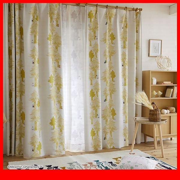 カーテン★新品/MOOMIN ムーミン ドレープカーテン 100×200cm 1枚/遮光 洗濯機可 形状記憶加工 安心安全の日本製/イエロー/a4拍卖
