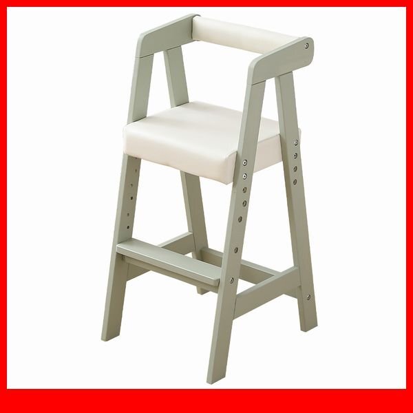 ベビー キッズ★ハイタイプ キッズチェア 椅子/3段階高さ調整 天然木 PVC座面 コンパクト 軽量 お手入れ簡単/ソフトミント/a4拍卖