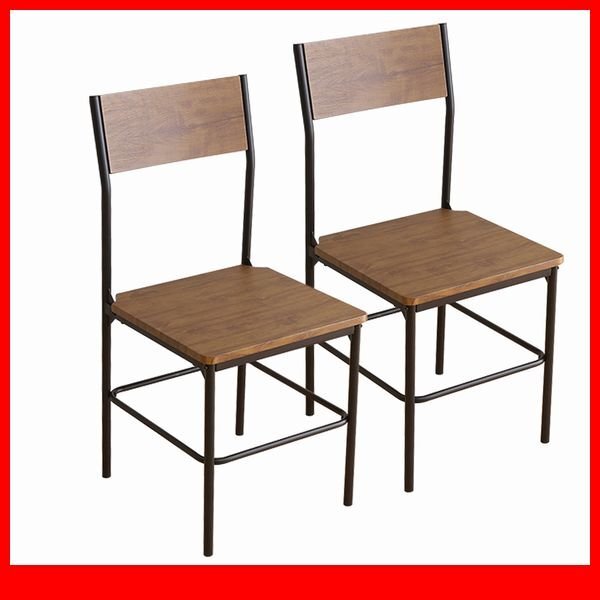 椅子★新品/ヴィンテージ背もたれ付きチェア2脚セット/テーブル デスク オフィスでも/木目調 濃茶/ウォールナット/a3拍卖