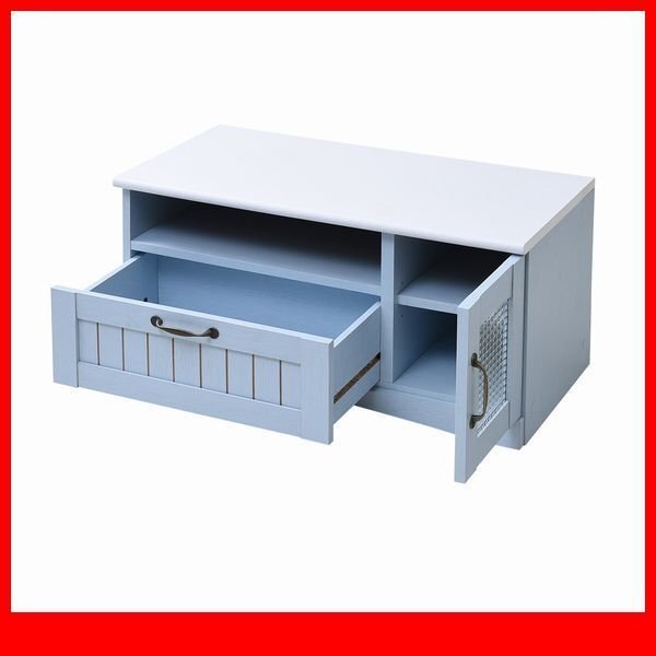 テレビ台★フレンチカントリー/テレビ台 テレビボード テレビラック/コンパクト 幅80cm 32型/引出し 扉付き 収納/青 白/ffca-0001/特価zz拍卖