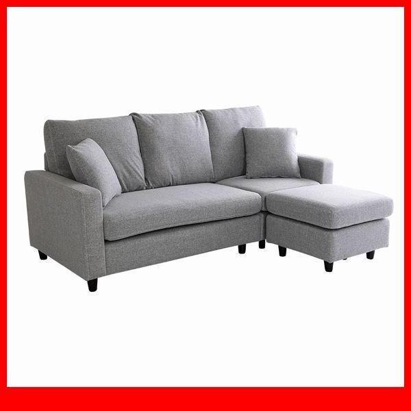 ソファ★3人掛けカウチソファ/オットマン カウチ 脚を外してロースタイル 自由自在/布製 ポケットコイル クッション付き/ライトグレー/a4拍卖