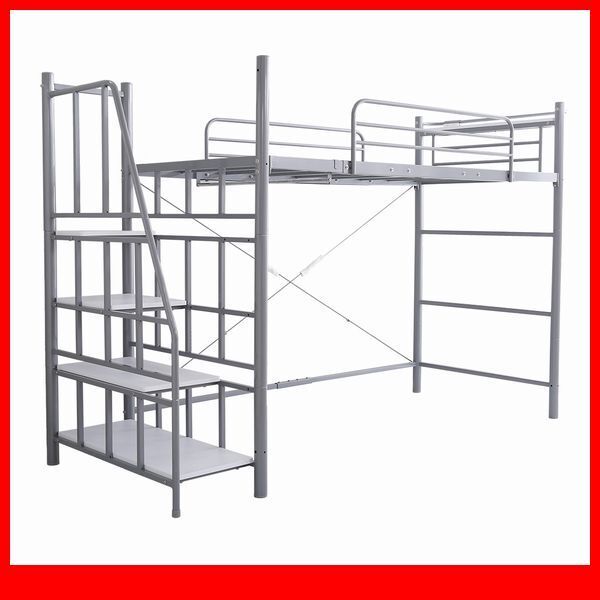 ベッド★階段付き ロフトベット シングル/宮棚 コンセント付き/ハイタイプミ ドルタイプ 高さ調整/極太パイプベッド/シルバー/最安値/a4拍卖