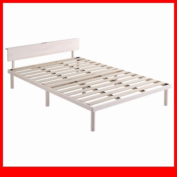 ベッド★新品/宮付き パイン材高さ2段階調整脚付きすのこベッド ダブル/通気性 耐久性 頑丈 低ホルムアルデヒド/ホワイトウォッシュ/a4拍卖
