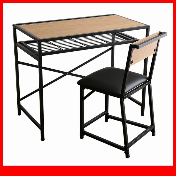 デスク★新品/ヴィンテージ風コンパクトデスク&チェア 2点セット/幅90cm コンパクト 収納棚付き 頑丈/シャビーオーク/a1拍卖