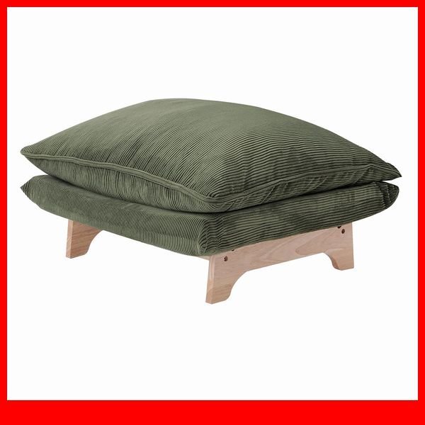 ソファ★新品/脚付きローソファ オットマン単品/ワイド サイドテーブルにも 日本製 完成品/コーデュロイ グリーン/a2拍卖