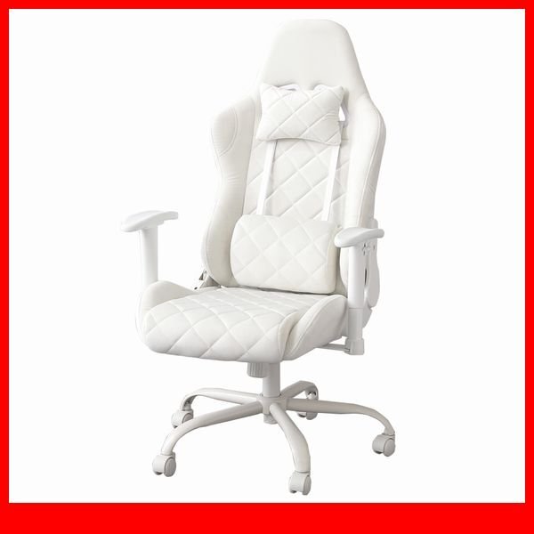 椅子★新品/大人かわいいゲーミングチェア ビジネスチェア/リクライニング ロッキング 昇降機能 サポートクッション/ホワイト/a4拍卖