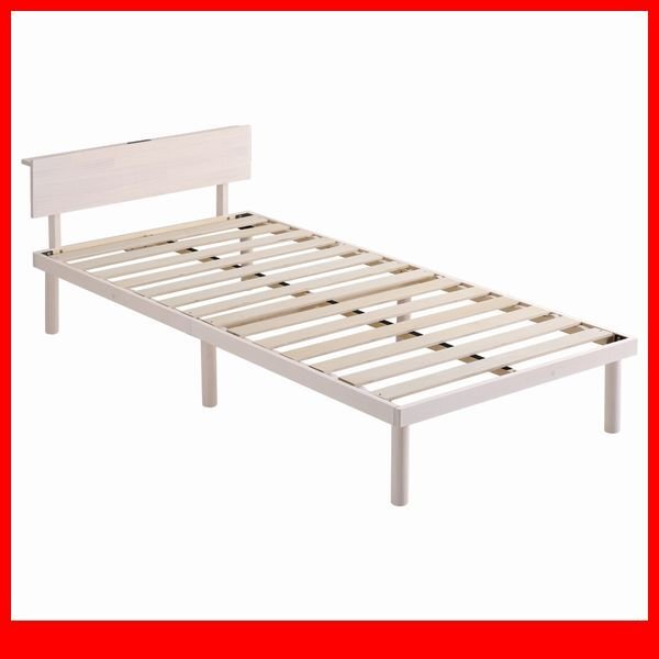 ベッド★新品/宮付き パイン材高さ2段階調整脚付きすのこベッド シングル/通気性 耐久性 頑丈 低ホルムアルデヒド/ホワイトウォッシュ/a4拍卖