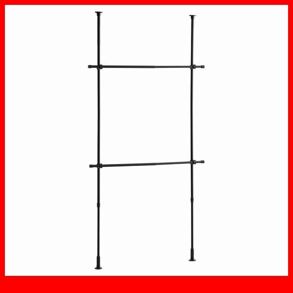 ハンガーラック★新品/シンプル つっぱりハンガーラック 2段 幅70~120cm 高さ調整可能/ビス止め不要 賃貸OK/ブラック/a1拍卖
