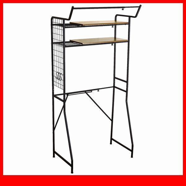 ランドリー収納★新品/ヴィンテージ ランドリーラック 棚板タイプ/65~90cm幅調整可能 可動棚 ハンガー ネット/木目調 シャビーオーク/a1拍卖