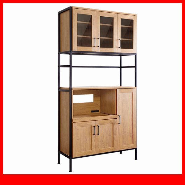 食器棚★新品/ヴィンテージ 食器棚 幅94cm/レンジ台 家電収納庫/木目調 ナチュラル/側面 背面も美しく/シャビーオーク/a1拍卖