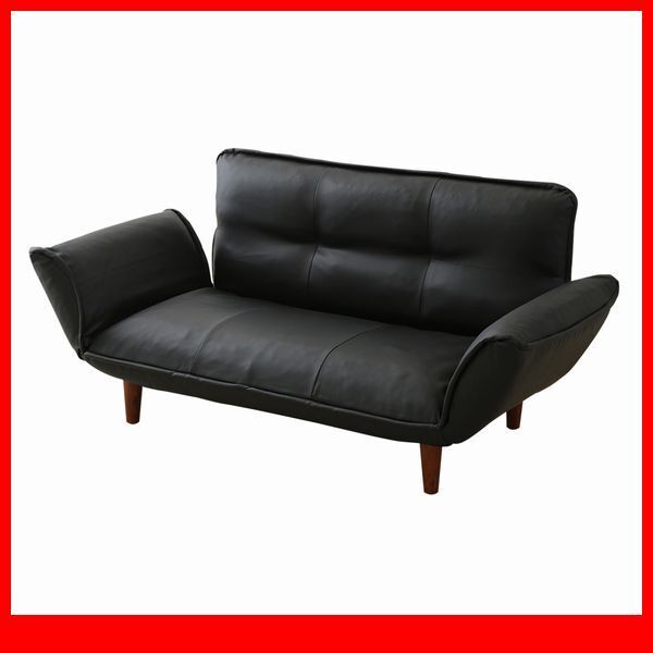 ソファ★2人掛け コンパクトカウチソファ/脚なしで ローソファ/ポケットコイル リクライニング レザー風 日本製 完成品/ブラック/a1拍卖
