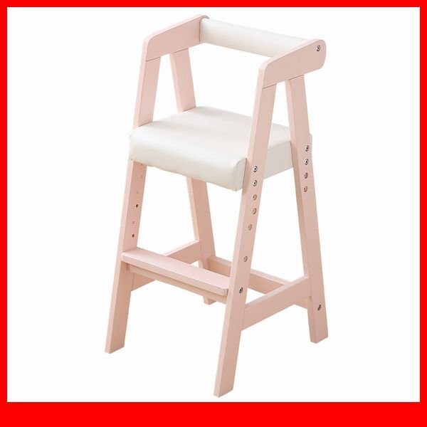 ベビー キッズ★ハイタイプ キッズチェア 椅子/3段階高さ調整 天然木 PVC座面 コンパクト 軽量 お手入れ簡単/セレーヌピンク/a5拍卖