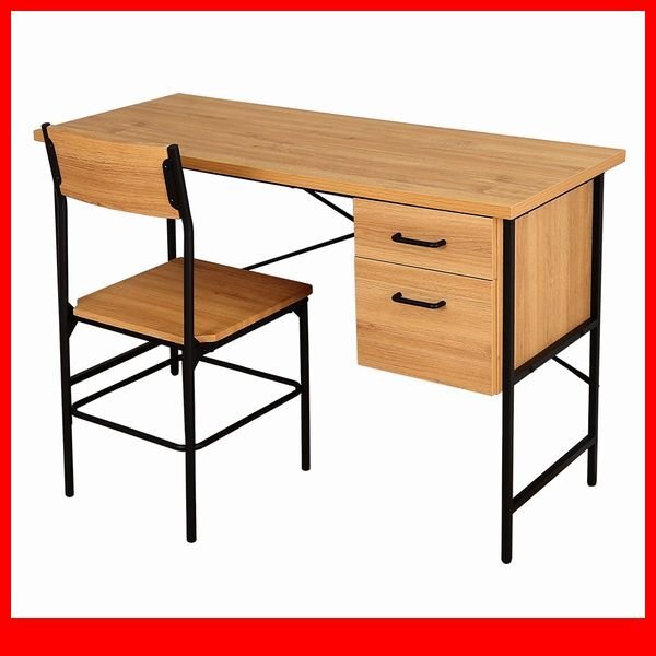 デスク★新品/ヴィンテージ風引き出し付きデスク&チェアセット/幅120cm パソコンデスク 事務机 作業台/シャビーオーク/a1拍卖