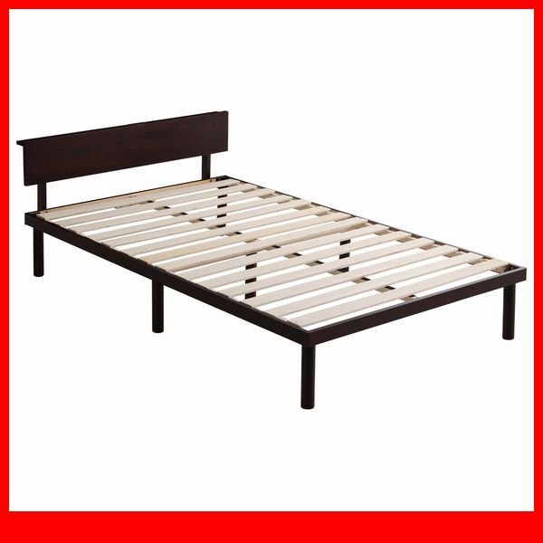 ベッド★新品/宮付き パイン材高さ2段階調整脚付きすのこベッド シングル/通気性 耐久性 頑丈 低ホルムアルデヒド/ブラウン/a1拍卖