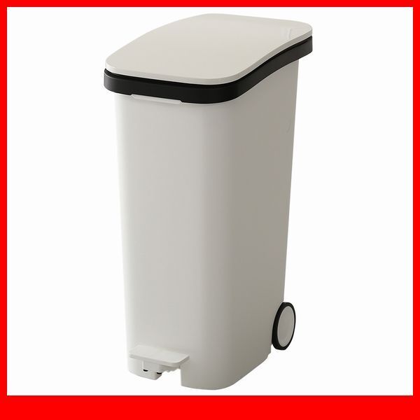 ゴミ箱★スタイリッシュデザイン ペダル式ダストボックス/清音 安全 開閉/スリム 幅25.5cm 容量31L キャスター付き/日本製/ホワイト/a4拍卖