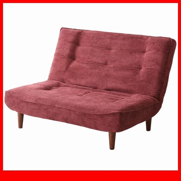 ソファ★新品/2人掛け 3段階リクライニング コーデュロイソファ/ファブリック ポケットコイル 安心の日本製 ロータイプにも/レッド/a5拍卖