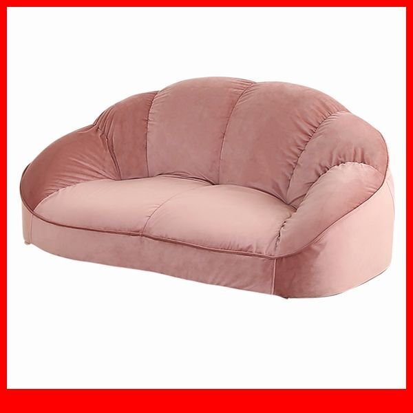 ソファ★新品/大人かわいいインテリア ローソファ 2人掛け/キュートなフォルム コンパクト ベロア調生地 安心の日本製/ピンク/a5拍卖