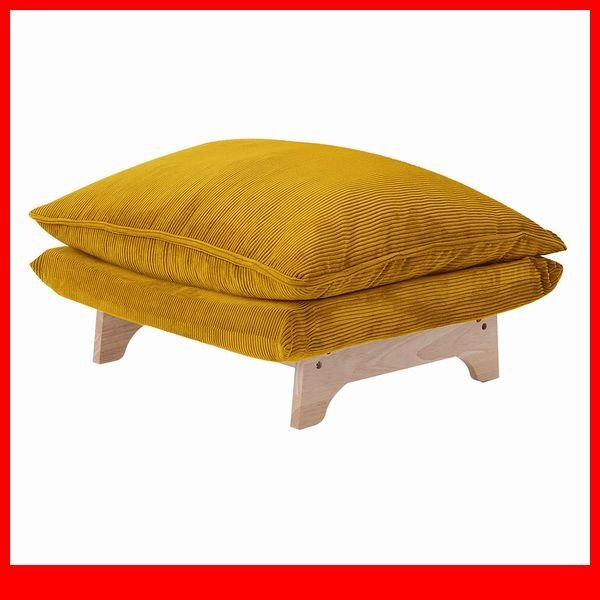 ソファ★新品/脚付きローソファ オットマン単品/ワイド サイドテーブルにも 日本製 完成品/コーデュロイ イエロー/a4拍卖