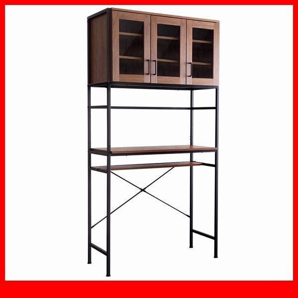 キッチン収納★新品/ヴィンテージごみ箱上ラック ワイド 幅94cm/木目調 ブラウン/食器 家電収納/ウォールナット/a3拍卖