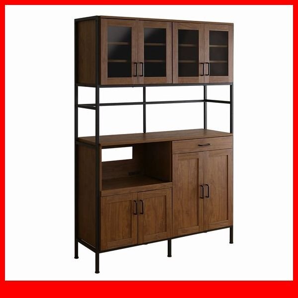 食器棚★新品/ヴィンテージ ワイド 食器棚 幅123cm/レンジ台 家電収納庫/木目調 ブラウン/側面 背面も美しく/ウォールナット/a3拍卖