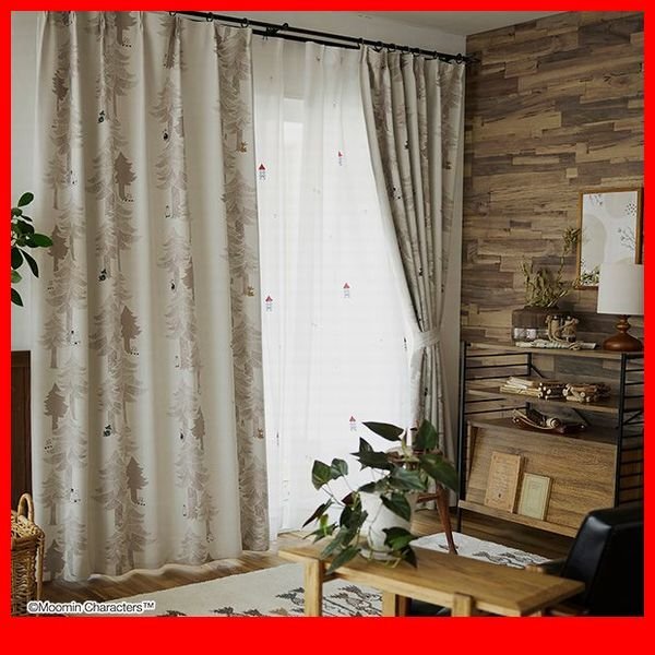 カーテン★新品/MOOMIN ムーミン ドレープカーテン 100×135cm 1枚/遮光 洗濯機可 形状記憶加工 安心安全の日本製/ライトブラウン/a3拍卖