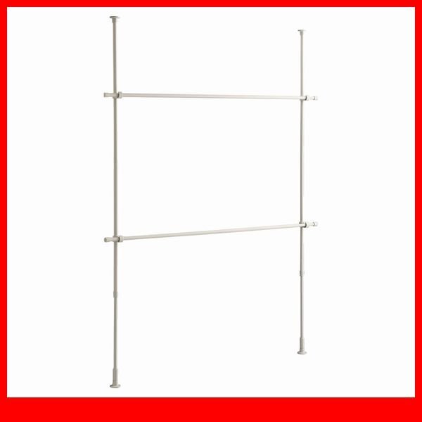 ハンガーラック★新品/シンプル つっぱりハンガーラック 2段 幅120~200cm 高さ調整可能/ビス止め不要 賃貸OK/ホワイト/a3拍卖