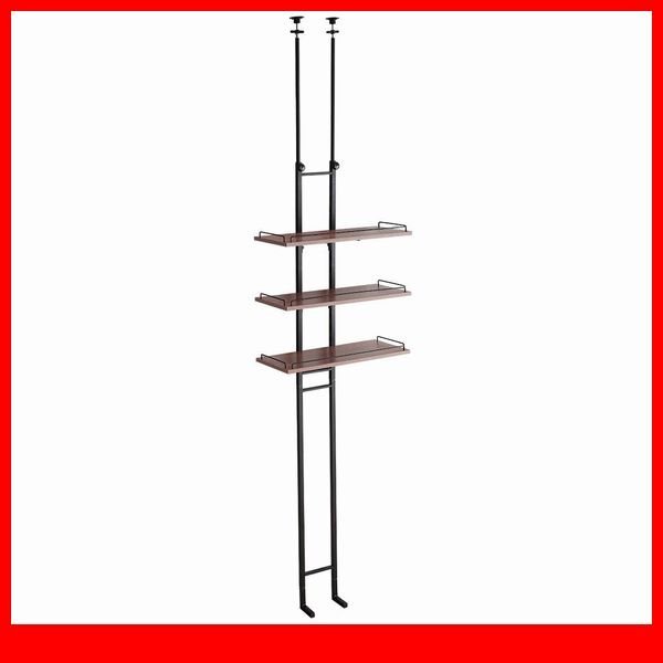 ランドリー収納★新品/ヴィンテージ 突っ張り ランドリーラック/棚板3段 可動棚/洗濯機上のスペースを有効活用/ウォールナット/a3拍卖