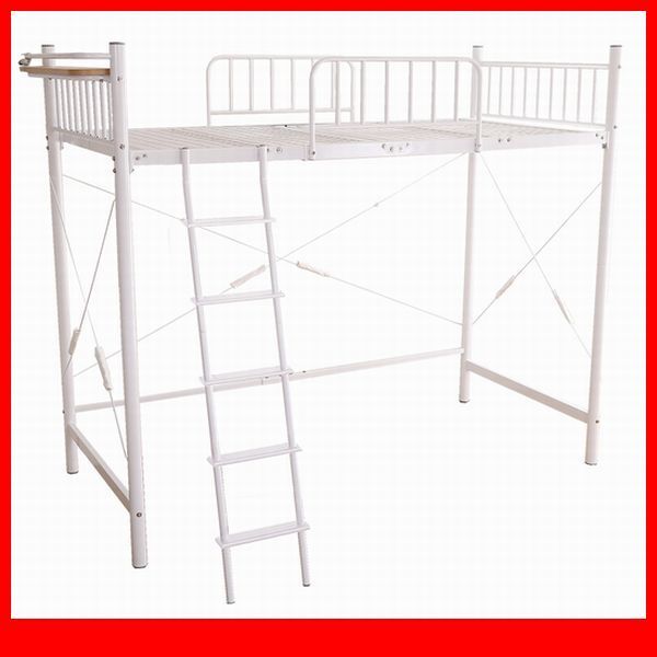 ロフトベッド★宮付きロフトベッド シングル/通気性の良いメッシュ床板 宮棚 2口コンセント付き/ハイ ミドル 2段階/ホワイト/a3拍卖