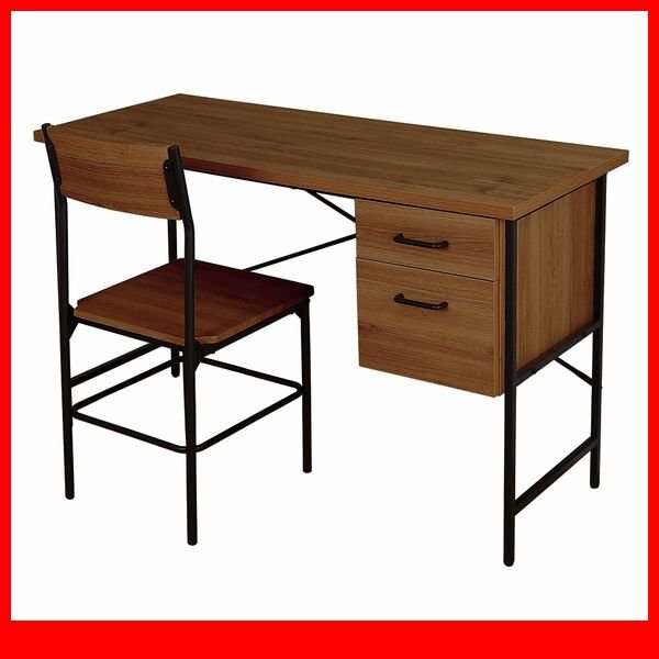 デスク★新品/ヴィンテージ風引き出し付きデスク&チェアセット/幅120cm パソコンデスク 事務机 作業台/ウォールナット/a3拍卖