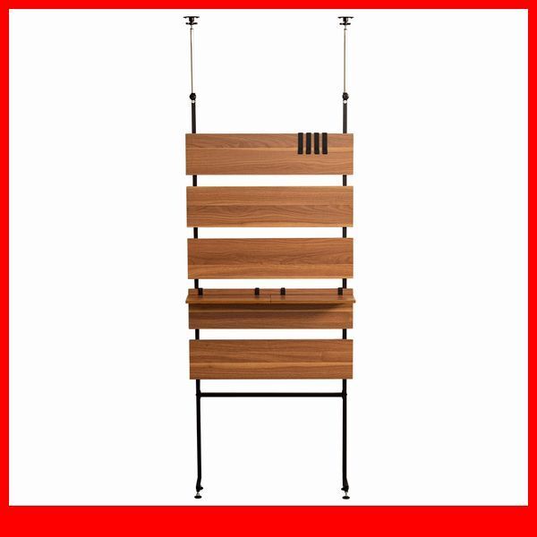 ラック★突っ張り木板ラダーラック 幅80cm/ヴィンテージ風/壁面収納 間仕切り/木目調 ブラウン系/ウォールナット/a3拍卖