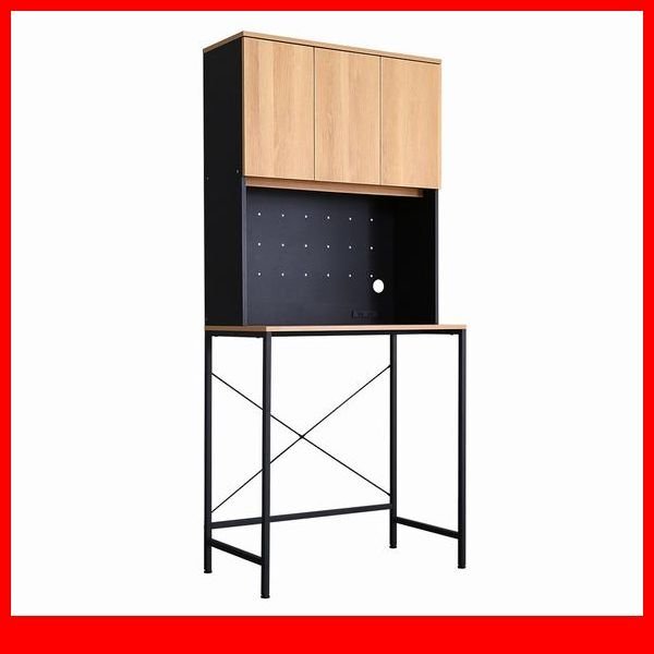 キッチン収納★新品/ヴィンテージ 30Lごみ箱上ラック ワイドタイプ/食器棚 家電収納棚 可動棚 コンセント付/シャビーオーク ブラック/a1拍卖