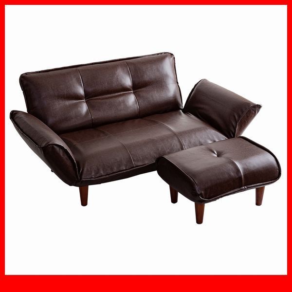 ソファ★新品/ヴィンテージカウチソファ 2人用+オットマン/リクライニング ロータイプ可/合皮 PVCレザー ポケットコイル/ダークブラウン/a3拍卖