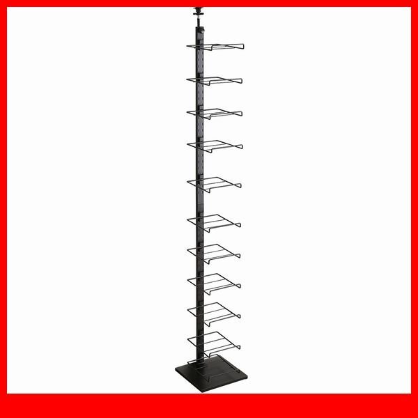 玄関収納★新品/ディスプレイ突っ張りシューズラック/省スペース 見せる収納 可動棚/ブラック/a1拍卖