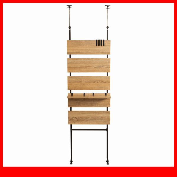 ラック★突っ張り木板ラダーラック 幅60cm/ヴィンテージ風/壁面収納 間仕切り/木目調 ブラウン系/シャビーオーク/a1拍卖