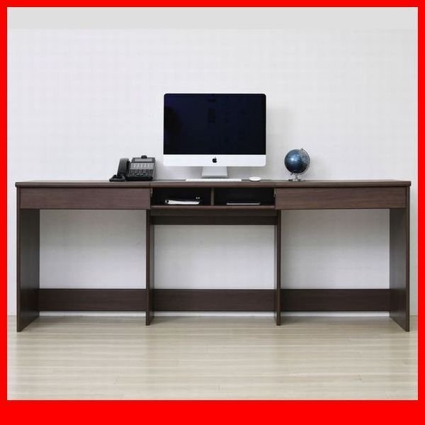 机★ワイドデスク W190/ワークデスク オフィスデスク パソコンデスク システムデスク/配線収納 大容量の引き出し収納 背面化粧/ブラウン/a2拍卖