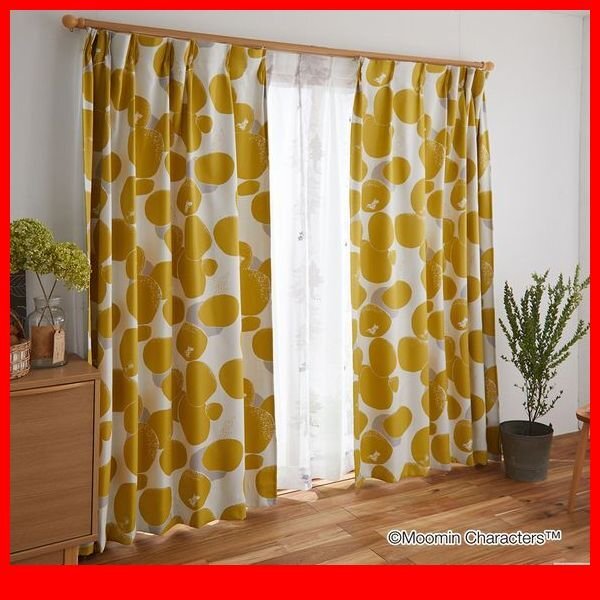 カーテン★新品/MOOMIN ムーミン ドレープカーテン 100×200cm 1枚/遮光 洗濯機可 形状記憶加工 安心安全の日本製/イエロー/a3拍卖