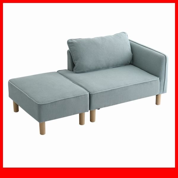 ソファ★新品/コーデュロイ生地 コンパクトカウチソファ オットマン/脚を外してローソファ/グリーン/a1拍卖