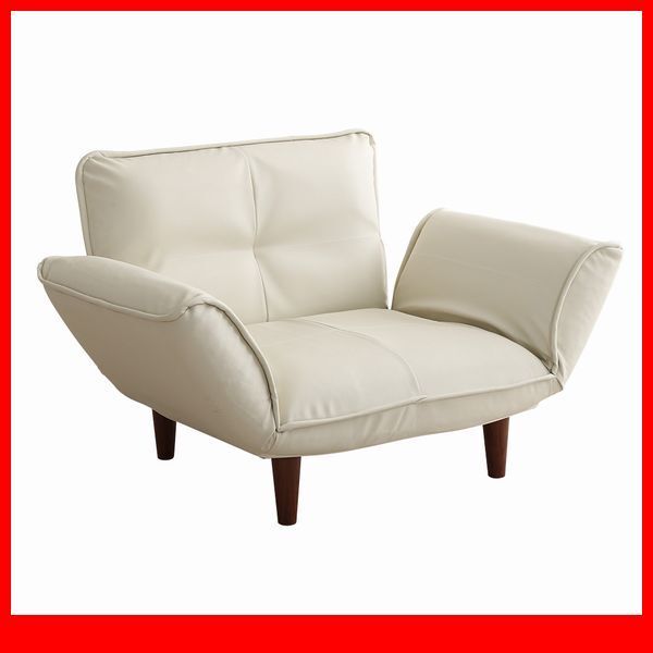 ソファ★1人掛ソファ PVCレザー 背もたれ 肘掛け 14段階リクライニング/フロアソファ カウチソファに/日本製 完成品/白系 アイボリー/a3拍卖