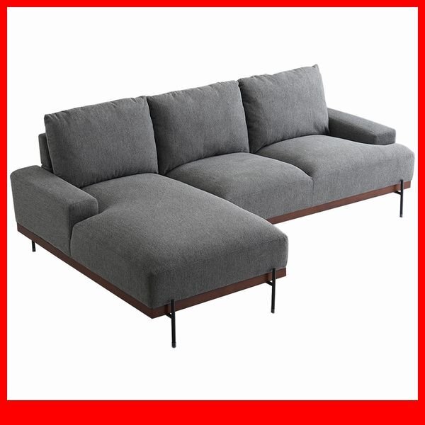 ソファ★新品/スチール脚がスタイリッシュな3人掛けカウチソファ/グレー/a3拍卖