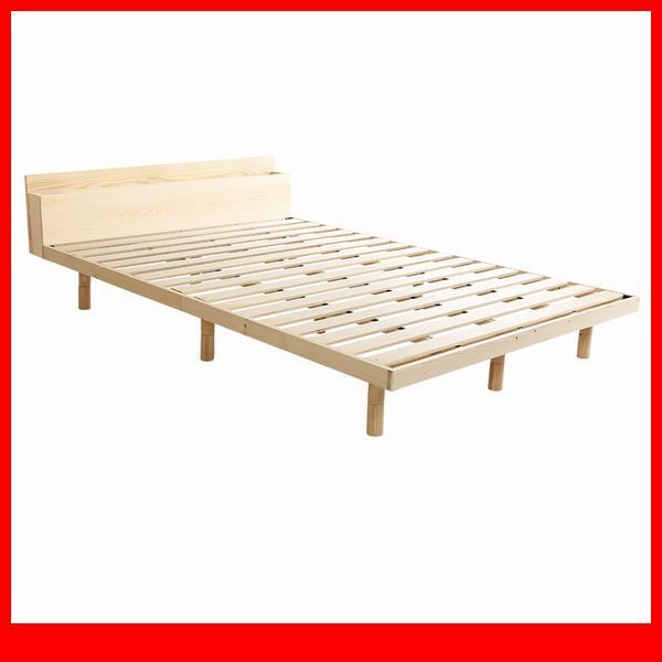 すのこベッド★宮棚付き 3段階高さ調節 脚付きすのこベッド/ダブル/コンセント付き 北欧産パイン材 簡単組み立て/ナチュラル/a3拍卖