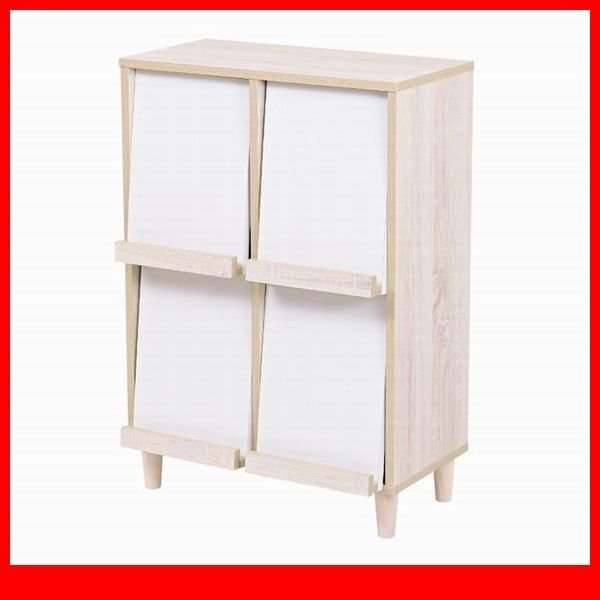 キャビネット★新品/Adatto 4フラップ/フラップ扉-本棚 ディスプレイラック 多目的収納/ナチュラル×ホワイト/a5拍卖