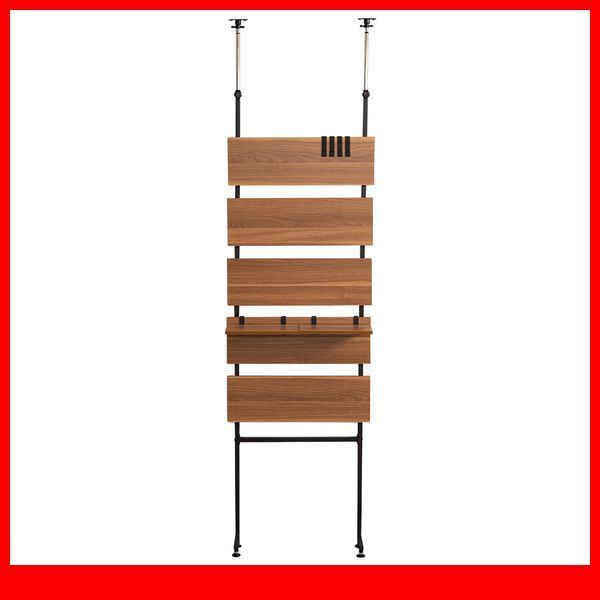 ラック★突っ張り木板ラダーラック 幅60cm/ヴィンテージ風/壁面収納 間仕切り/木目調 ブラウン系/ウォールナット/a3拍卖